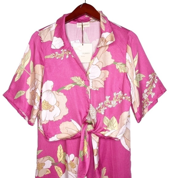 CYNTHIA ROWLEY NWT Tie Front Top and Pants Set Size Small in Pink Floral - Picture 4 of 14